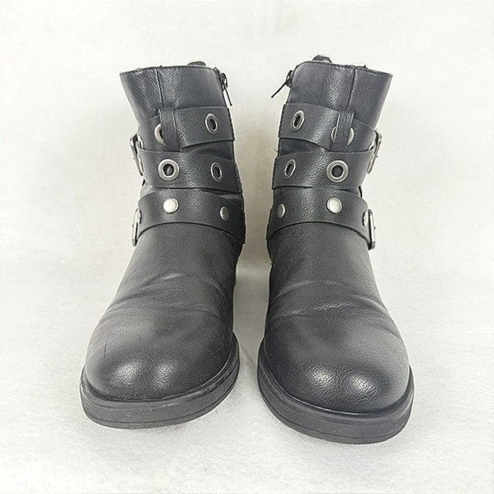 Indigo Rd Womens Black Moto Ankle Boots Buckle Grommet Side Zip Size 9.5